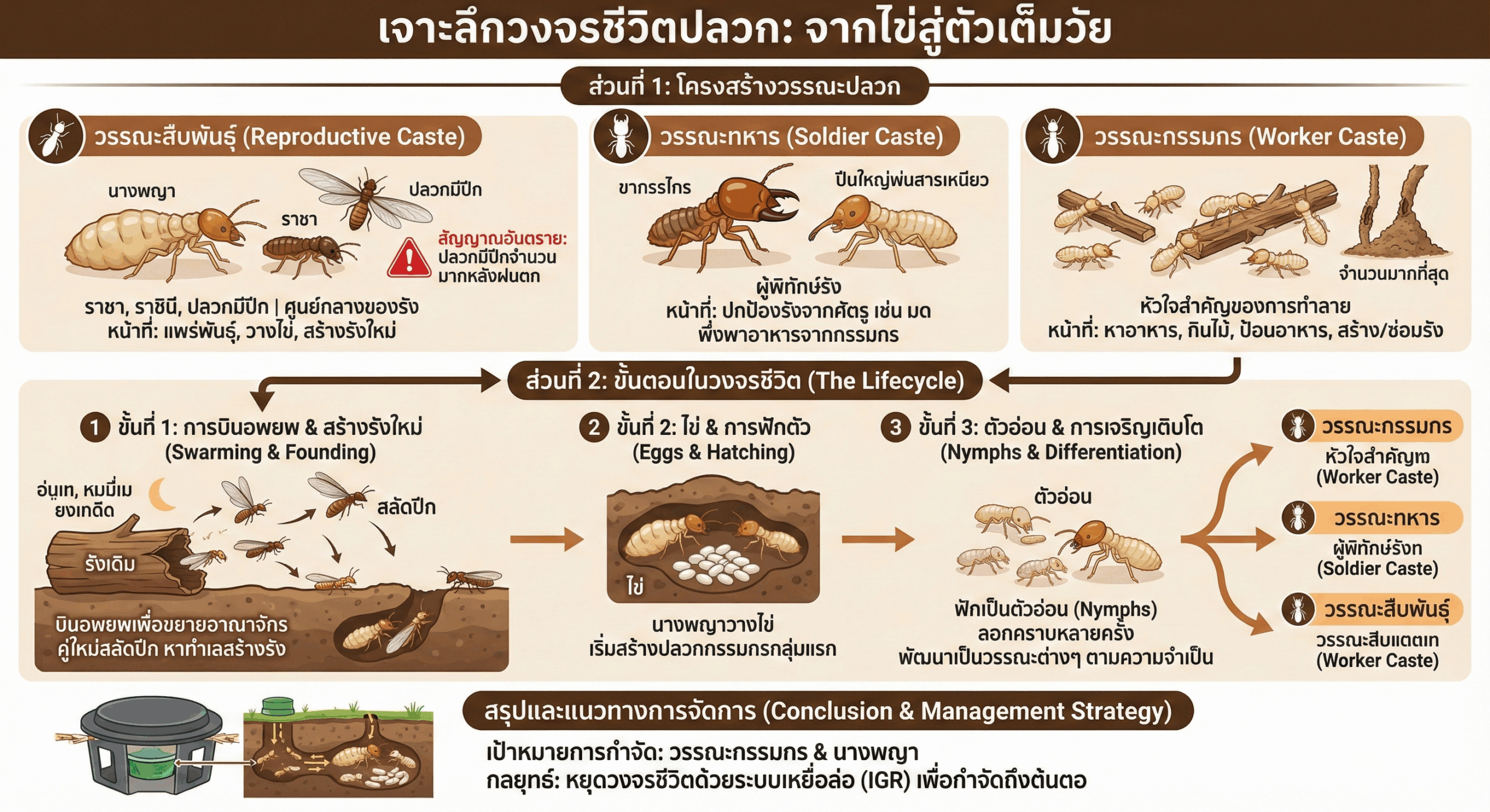 ภาพแสดงวงจรชีวิตของปลวกโดยละเอียด